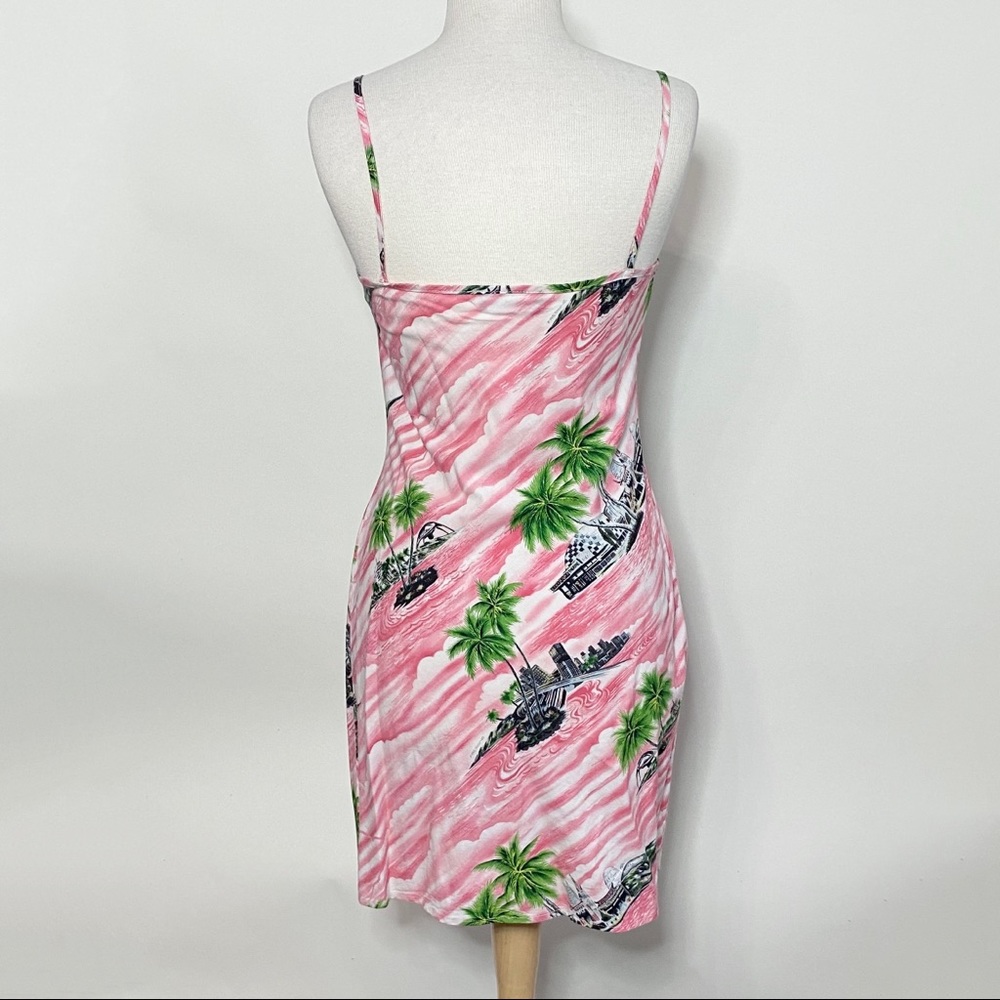Y2K pink & green tropical print shift dress S/M - Picture 8 of 10